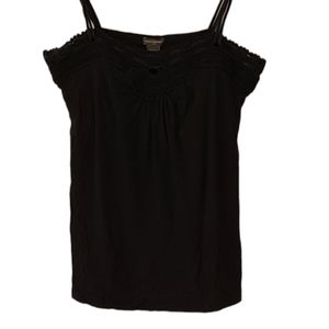 Banana Republic Factory Black Tank Crochet Neck Skiny Straps Shelf Bra S…